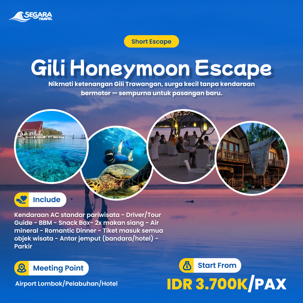 Honeymoon Gili Meno cottage romantis snorkeling turtle sanctuary